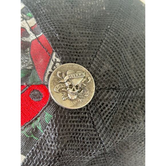 Y2K Vintage Ed Hardy Christian Audigier Bling Skull Snap Back Trucker Cap - Picture 7 of 11